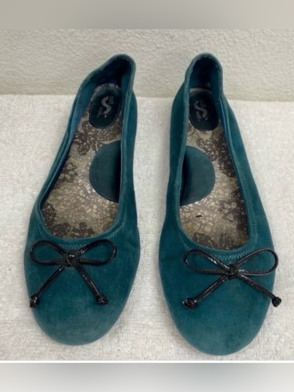 SoftWalk Women Teal Soft Suede Leather Bow Comfort Ballerina Flats Shoe Size 8.5